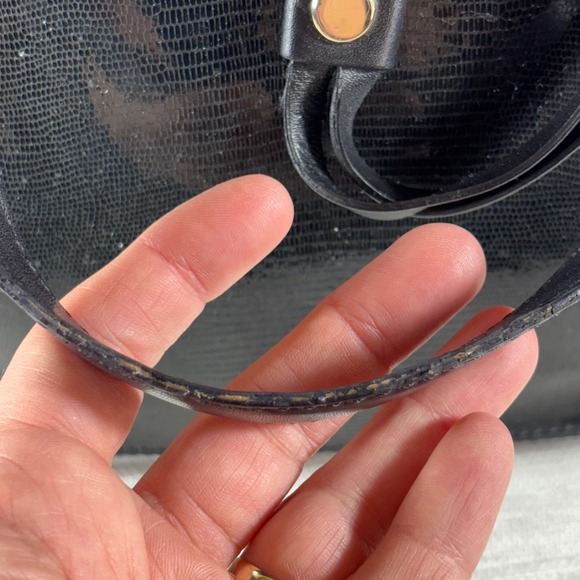 Cole Haan Satchel Shoulder Bag Black Reptile‎ Embossed Leather Designer Handbag - Picture 5 of 16